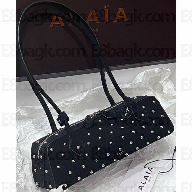 Alaia Le Tecket Medium Shoulder bag in Suede leather with drill black 2024 