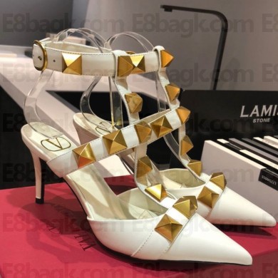Valentino Heel 8cm Calfskin Roman Stud Pumps White 2021