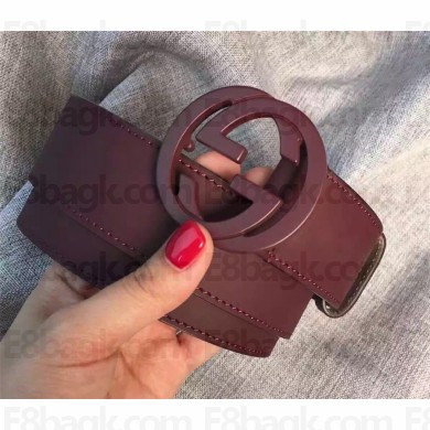 Gucci Leather belt with interlocking G dark brown