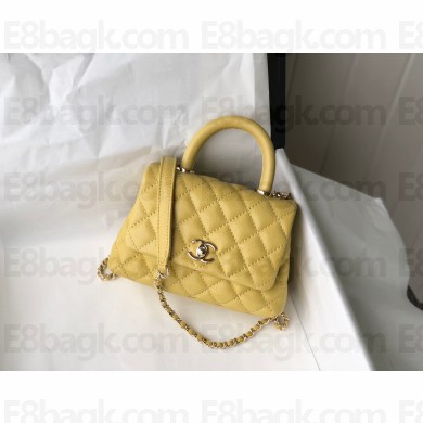Chanel coco handle Mini Flap Bag in caviar leather yellow with gold hardware 2021