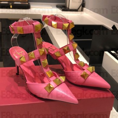 Valentino Heel 8cm Calfskin Roman Stud Pumps Pink 2021