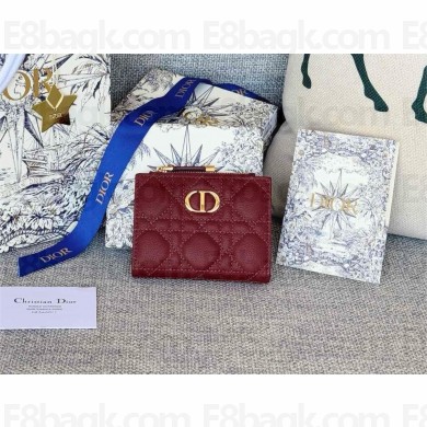 Dior Caro Dahlia Wallet in Burgundy Supple Cannage Calfskin 2024