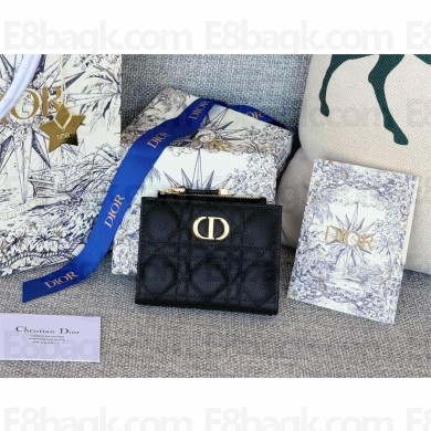 Dior Caro Dahlia Wallet in Black Supple Cannage Calfskin 2024