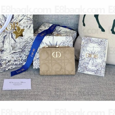 Dior Caro Dahlia Wallet in Beige Supple Cannage Calfskin 2024