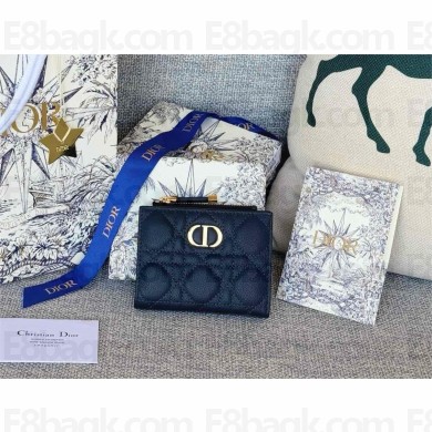 Dior Caro Dahlia Wallet in navy blue Supple Cannage Calfskin 2024