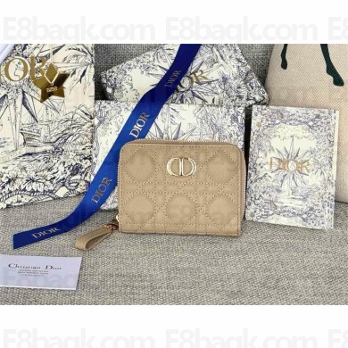 Dior Caro Scarlet Wallet in Beige Supple Cannage Calfskin 2024
