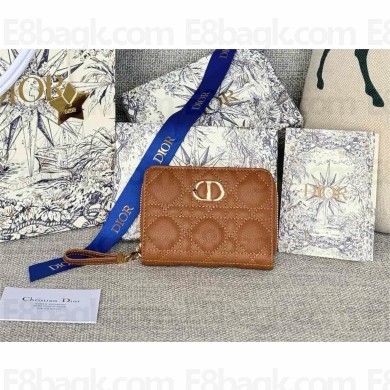Dior Caro Scarlet Wallet in caramel Supple Cannage Calfskin 2024