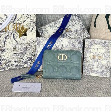 Dior Caro Scarlet Wallet in Blue Supple Cannage Calfskin 2024