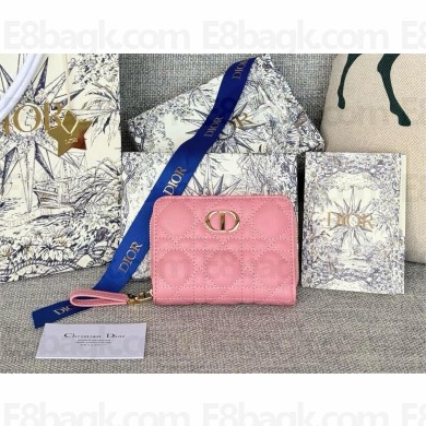 Dior Caro Scarlet Wallet in pink Supple Cannage Calfskin 2024