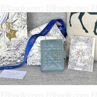 Dior Caro Dandelion Card Holder in Blue Supple Cannage Calfskin 2024