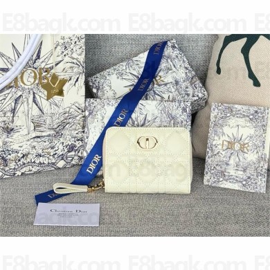 Dior Caro Scarlet Wallet in white Supple Cannage Calfskin 2024