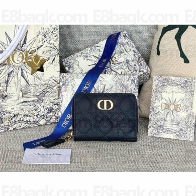 Dior Caro Scarlet Wallet in navy blue Supple Cannage Calfskin 2024