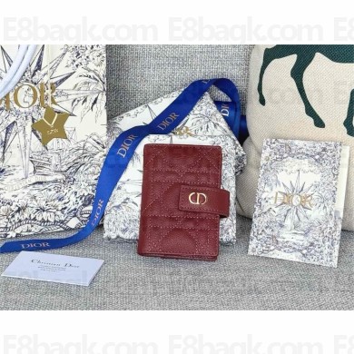 Dior Caro Dandelion Card Holder in Burgundy Supple Cannage Calfskin 2024