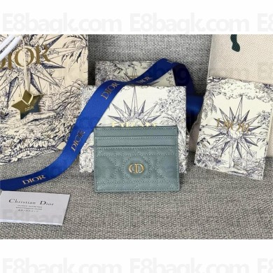 Dior Caro Five-Slot Card Holder in Supple Cannage Calfskin Cloud Blue