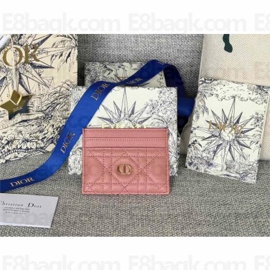 Dior Caro Five-Slot Card Holder in Supple Cannage Calfskin pastel pink