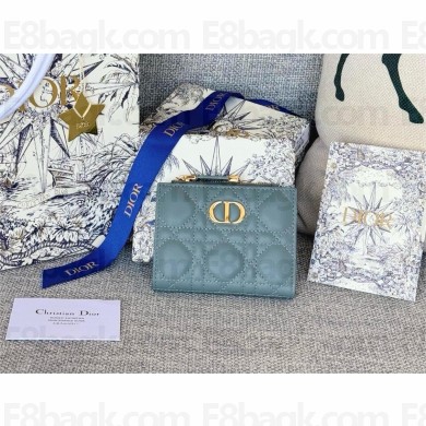 Dior Caro Dahlia Wallet in Blue Supple Cannage Calfskin 2024