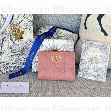 Dior Caro Dahlia Wallet in pastel pink Supple Cannage Calfskin 2024