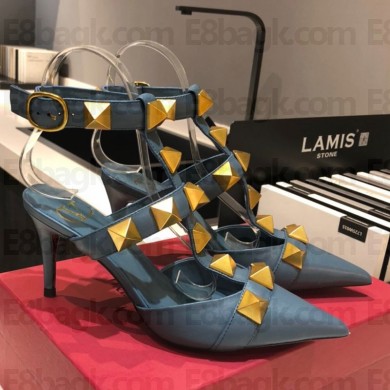 Valentino Heel 8cm Calfskin Roman Stud Pumps Green 2021