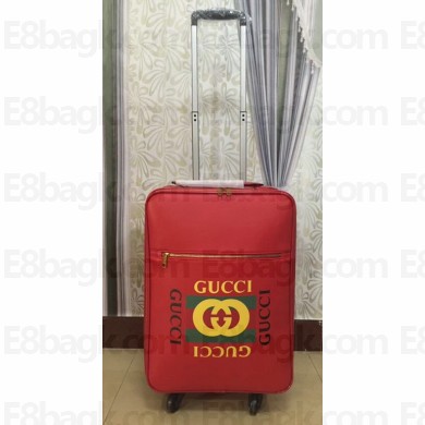 Gucci Grained Leather Logo Print Travel Luggage Red 2018