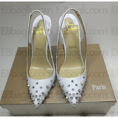 Christian Louboutin Drama Studded leather White Slingback Pumps
