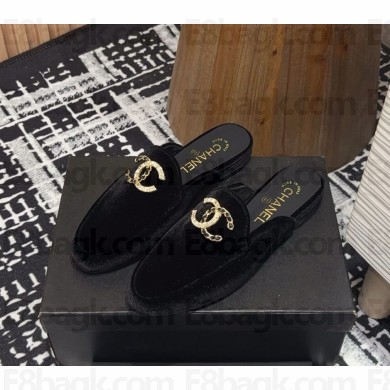 CHANEL black velvet CHARM mules 1127-2024