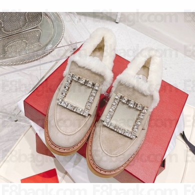 Roger Vivier Strass Buckle loafers in suede leather with shearling Beige 2024