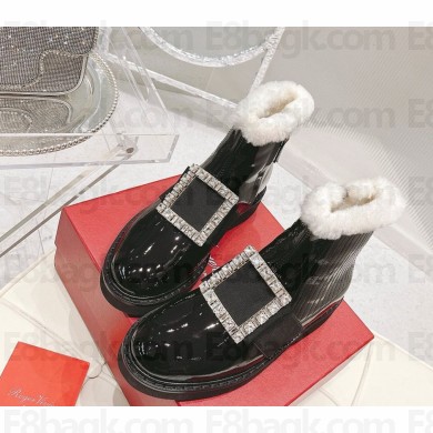 Roger Vivier Strass Buckle Chelsea Ankle Boots in Patent leather with shearling Black 2024