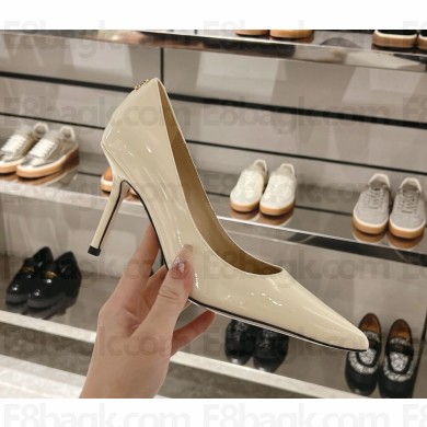 Jimmy Choo Love 85 white patent leather Pointed Pumps with JC Emblem 2024