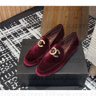 CHANEL burgundy velvet CHARM Loafer 1127-2024