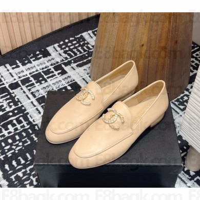 CHANEL beige sheepskin CHARM Loafer 1127-2024