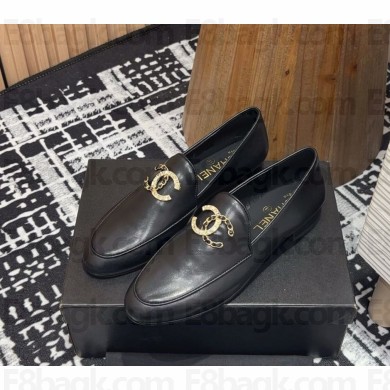 CHANEL black sheepskin CHARM Loafer 1127-2024