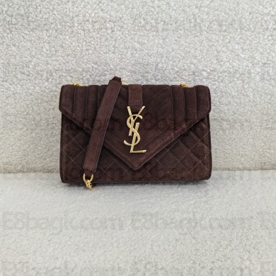 saint laurent envelope small BAG in suede BROWN COFFEE 2024 (original quality)