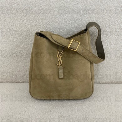 saint laurent LE 5 À 7 supple small bag in suede barley green 2024(original quality)