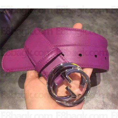 Gucci Leather belt with interlocking G purple