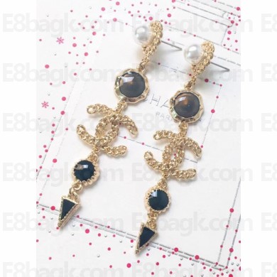 Chanel Long Earrings with CC and Triangle Pendant AB0281 2018