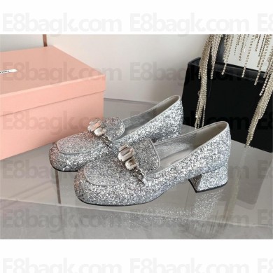 miu miu heel 4.5cm Glitter fabric loafers 5D993D 2023