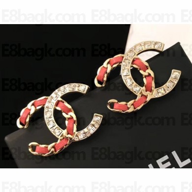 Chanel Crystal and Leather CC Earrings Red/Crystal/Gold 2018