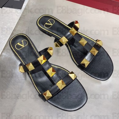 VALENTINO GARAVANI Roman Stud flat SANDALS Black 2021