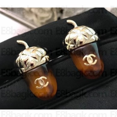 Chanel Nut Resin Stud Earrings Brown 2018