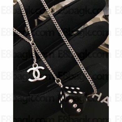Chanel Small Necklace with Dice Pendant Silver/Black/Crystal 2018