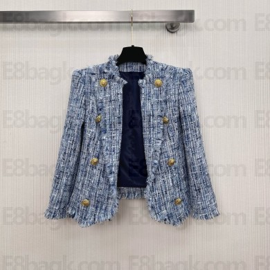 BALMAIN BLUE TWEED COAT 2025