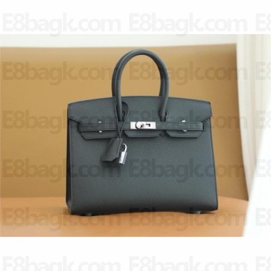 Hermes Birkin 25 In Original EPSOM Leather black with silver Hardware (SELLIER+Full Handmade)