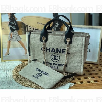 chanel small cabas tote bag A33257 gray with black handle 2022
