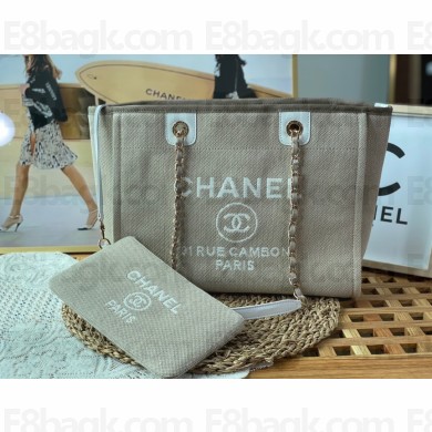 chanel SMALL cabas tote bag A66940 gray with white handle 2022