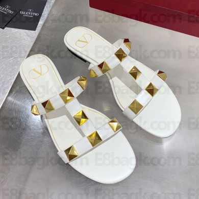VALENTINO GARAVANI Roman Stud flat SANDALS White 2021