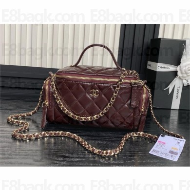 chanel Shiny Crumpled Lambskin & Gold-Tone Metal vanity case burgundy AS5222 2024