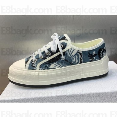 Dior Walk'n'Dior Platform Sneaker in Denim Blue Multicolor Embroidered Cotton with Butterfly Bandana Motif 2024