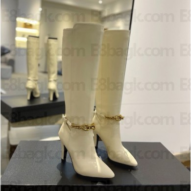 Saint Laurent heel 9.5cm Le Maillon boots with chain white 2024