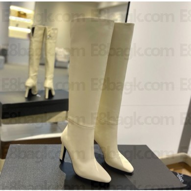 Saint Laurent heel 9.5cm calfskin boots in white 2024