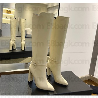 Saint Laurent Heel 9.5cm Mina Buckle Booties calfskin white 2024